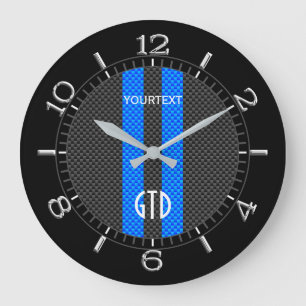 Personalised Blue Carbon Style Racing Stripes on a Large Clock