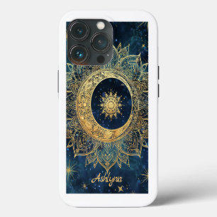 Personalised Blue Celestial Gold Sun Moon Mandala iPhone 13 Pro Case
