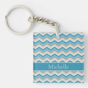 Personalised Blue Chevron Acrylic Keychain