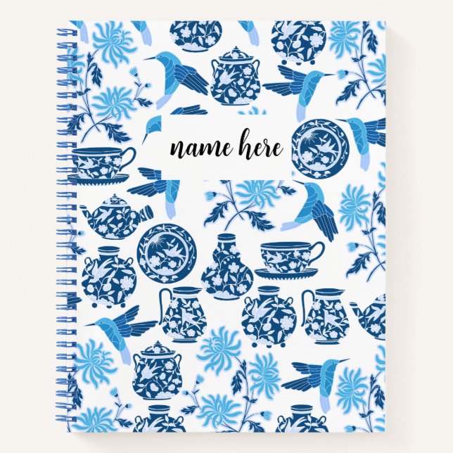 Personalised Blue Chinoiserie Notebook (Front)