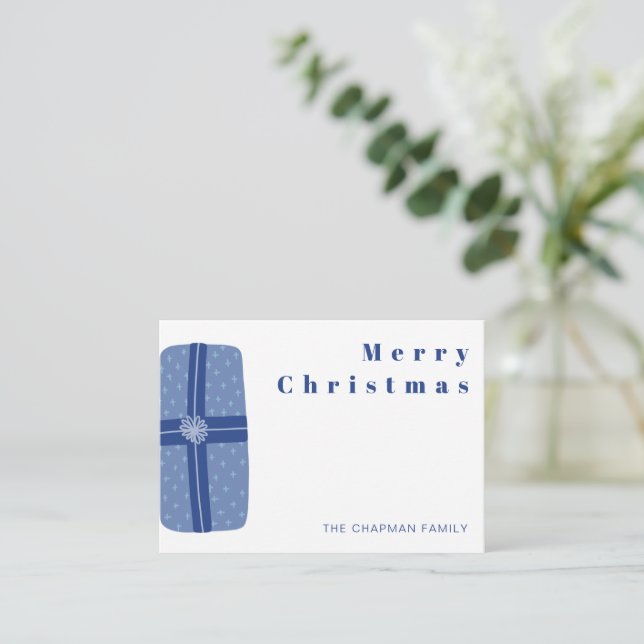 Personalised Blue Christmas Gift Present Card (Standing Front)