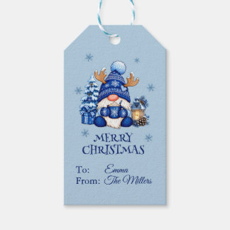 Personalised Blue Christmas Gnome Hot Cocoa Gift Tags