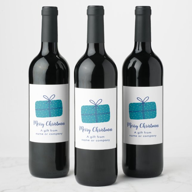 Personalised Blue Christmas Parcel Wine Label (Bottles)