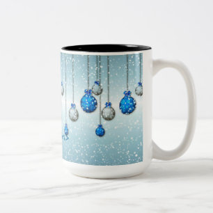 Personalised Blue Christmas Snow Ornaments Mug