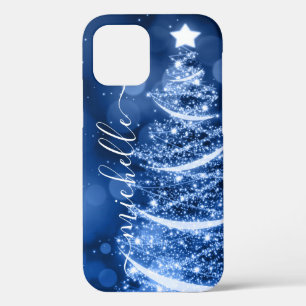 Personalised Blue Christmas Sparkling Tree iPhone 12 Case