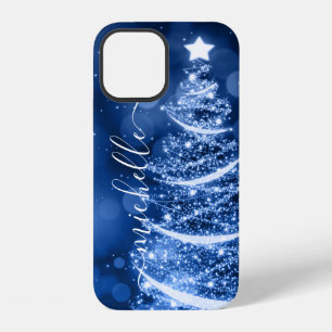 Personalised Blue Christmas Sparkling Tree iPhone 12 Case