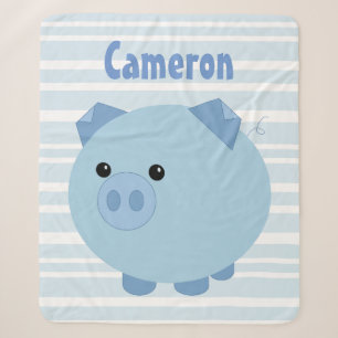 Personalised Blue Chubby Pig Sherpa Blanket