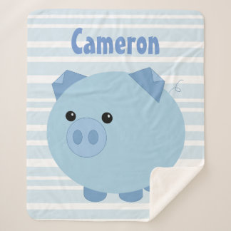 Personalised Blue Chubby Pig Sherpa Blanket