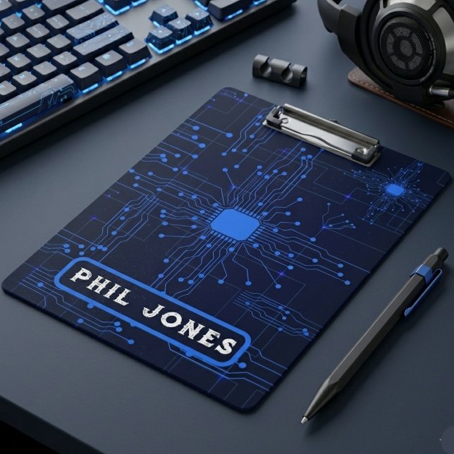 Personalised Blue Circuit Board Tech Geek Clipboard (Personalized Blue Circuit Board Tech Geek Clipboard
)