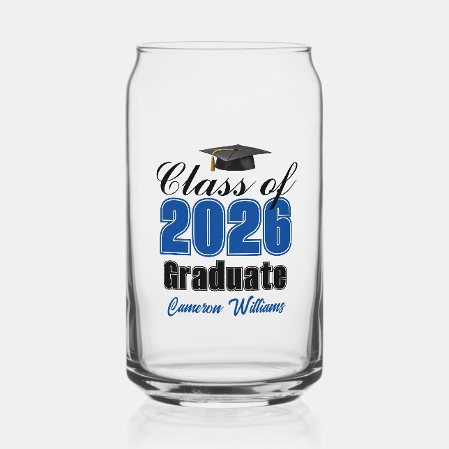 Personalised Blue Class of 2026 Graduation Can Glass (Front)