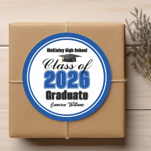 Personalised Blue Class of 2026 Graduation Party Classic Round Sticker