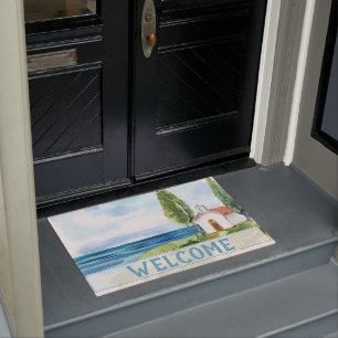 Personalised Blue Coastal Ocean Beach Church Doormat