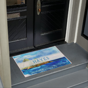 Personalised Blue Coastal Ocean Beach Rock Doormat