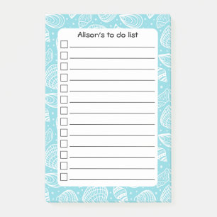 Personalised Blue Coastal Shells To Do List Post-it Notes