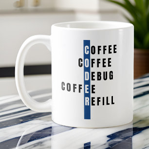 Personalised Blue Coffee Debug Refill Coder  Coffee Mug