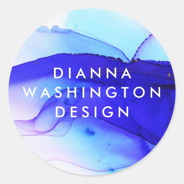 Personalised Blue Colour Blot Classic Round Sticker (Front)