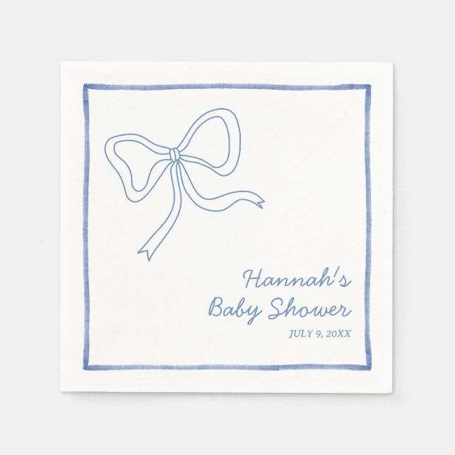 Personalised Blue Coquette Bow Baby Shower Napkins (Front)