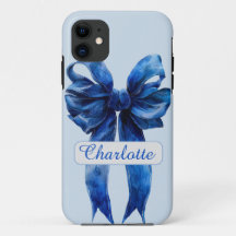 Personalised Blue Coquette Bow iPhone Case