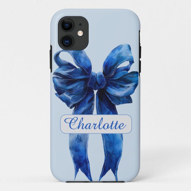 Personalised Blue Coquette Bow iPhone Case (Back)