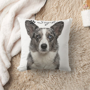 Personalised Blue Corgi Dog Photo Throw Pillow