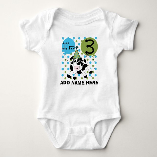 Personalised Blue Cow 3rd Birthday Tshirt (Front)