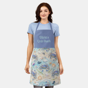 Personalised Blue Crab & Seashells Apron