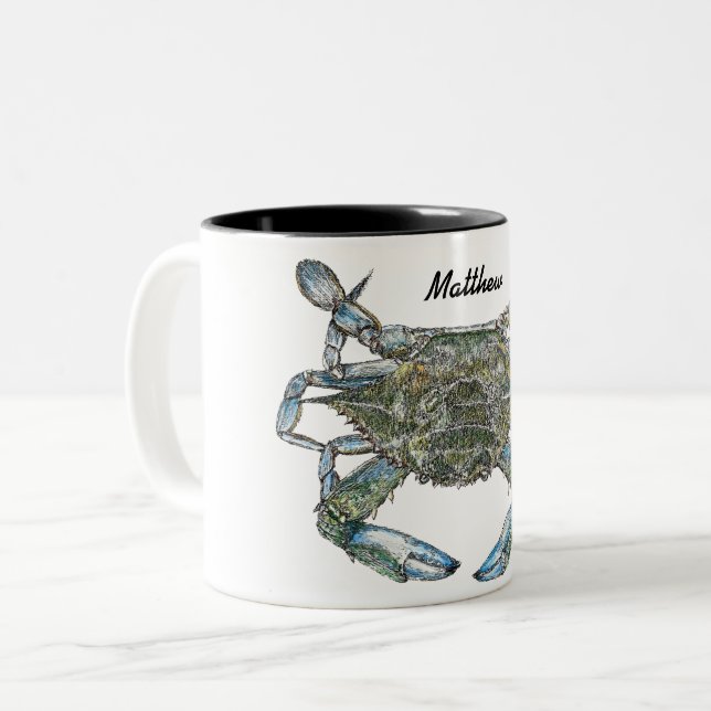 Personalised Blue Crab Two-Tone Coffee Mug (Front Left)