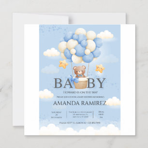 Personalised Blue & Cream Elephant Baby Shower Magnetic Invitation