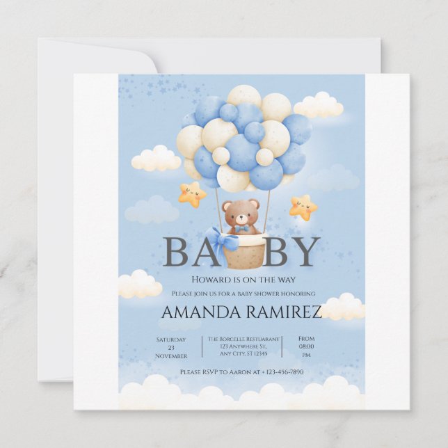 Personalised Blue & Cream Elephant Baby Shower Save The Date (Front)