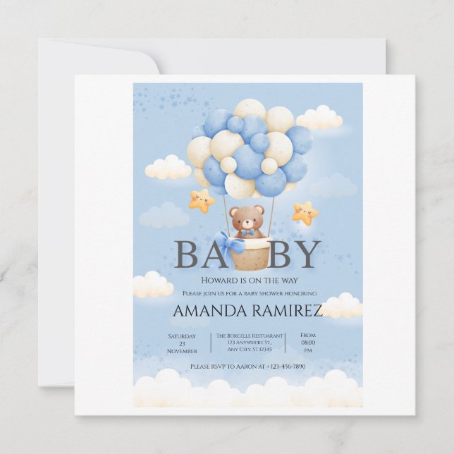 Personalised Blue & Cream Elephant Baby Shower Thank You Card (Front)