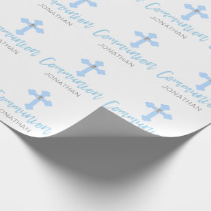 Personalised Blue Cross Boy First Holy Communion Wrapping Paper