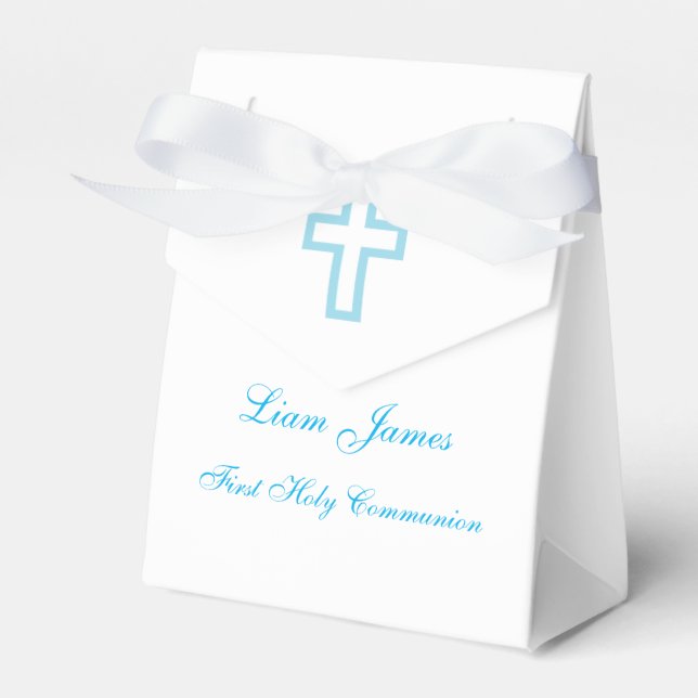 Personalised Blue Cross Tent Favour Boxes (Front Side)