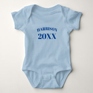 Personalised blue custom name year number cute baby bodysuit