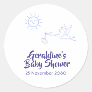 Personalised blue cute baby shower classic round sticker