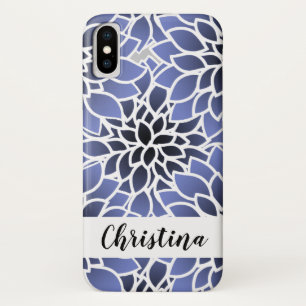 Personalised Blue Dahlia Floral Pattern iPhone X Case