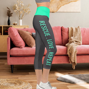 Personalised Blue Dark Grey Pet Cat Mum Streetwear Capri Leggings