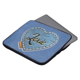 Personalised Blue Denim Heart Laptop Sleeve