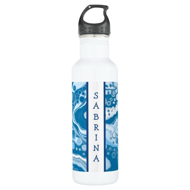 Personalised Blue Digital Fluid Art Marble   710 Ml Water Bottle (Front)