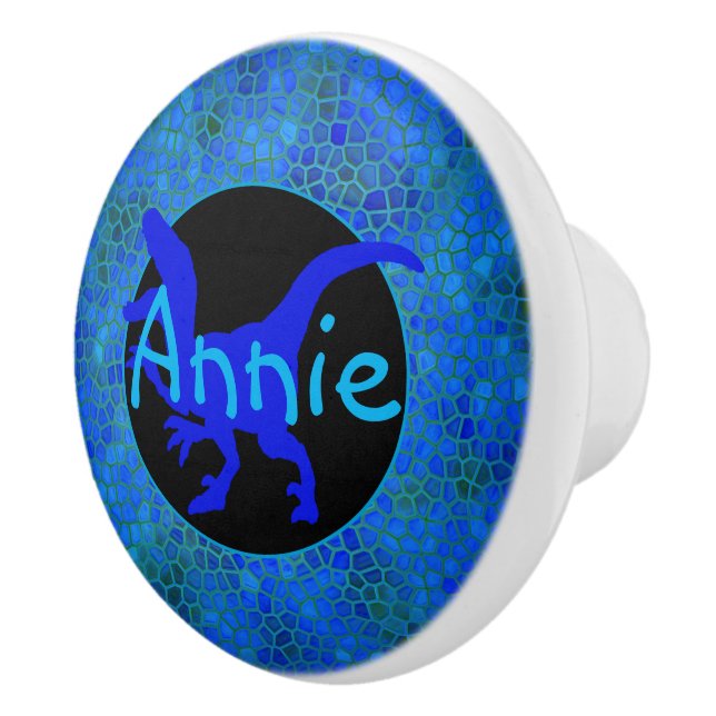 Personalised Blue Dinosaur Hide Ceramic Knob (Right)