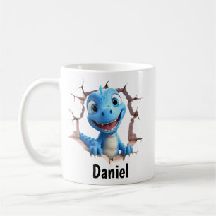 Personalised Blue Dinosaur Mug   Kids Gift