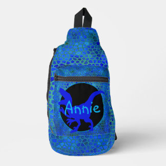 Personalised Blue Dinosaur Sling Bag