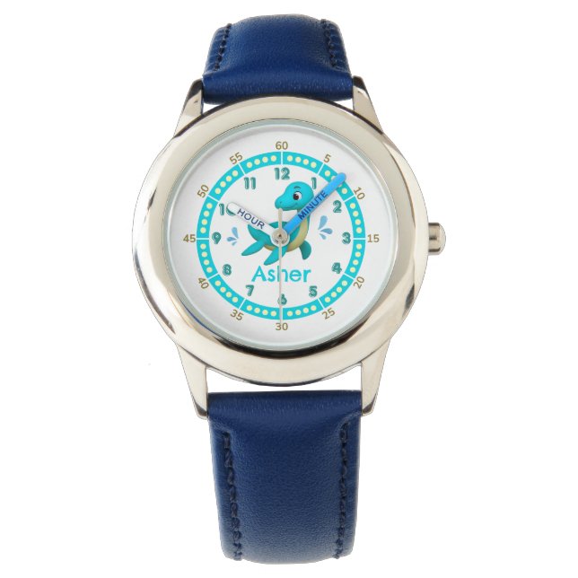 Personalised Blue Dinosaur Time-Teaching Design Watch (Front)