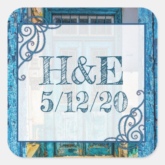 Personalised Blue Distressed Paint Door Stickers (Front)
