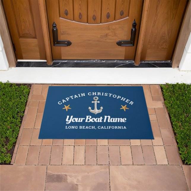 Personalised Blue Doormat w/ Starfish & Anchor (Outdoor)