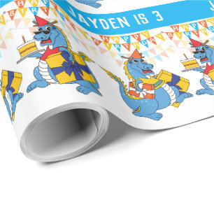 Personalised Blue Dragon Birthday Wrapping Paper