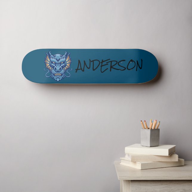 Personalised  blue dragon skateboard (Wall Art (Horz))