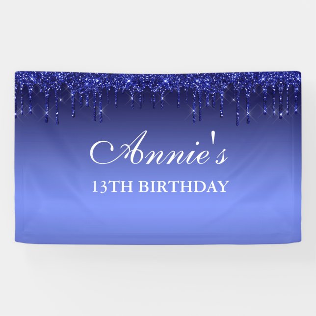 Personalised Blue Dripping Glitter Birthday Banner (Horizontal)