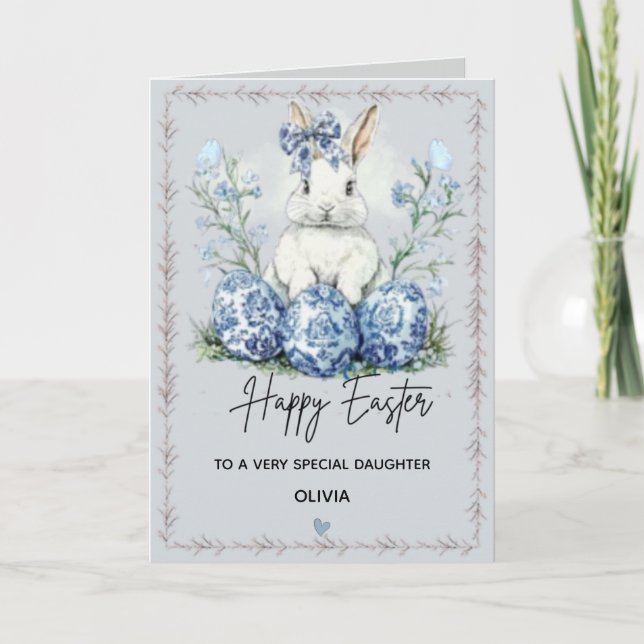 Personalised Blue Easter Bunny Greeting Card (Front)