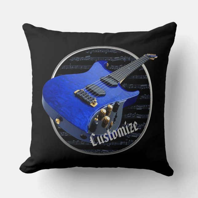 Personalised Blue Electric Guitar Cushion (Front)
