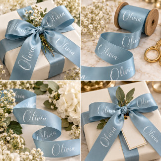 Personalised Blue Elegant Name Modern Satin Ribbon